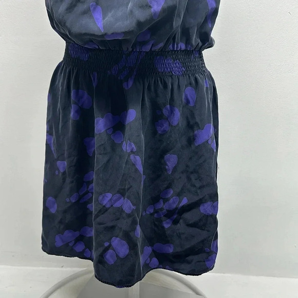 Parker Mini Dress Pure Silk Ruffle Racerback Polka Dot Black Purple Size Medium - Picture 6 of 10